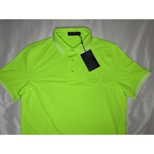 G/Fore Embossed Logo Banded Sleeve Tech Pique Polo Shirt‎ Neon Green NWT Small